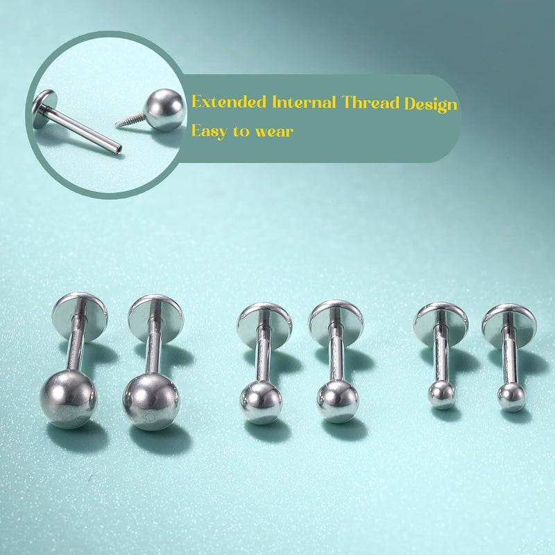 GEMQUEEN Flat Back Earrings Stud : 14K Gold Filled Titanium Surgical Steel Earrings Hypoallergenic for Women Men 16G 18G Cartilage Helix Tragus Conch Medusa Piercing Jewelry Dainty Earring Set 3 Pairs - Image 4